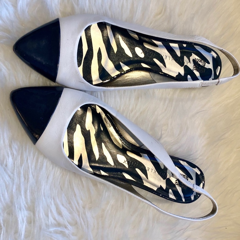 Anne Klein iFlex Flats Navy patent + white leather